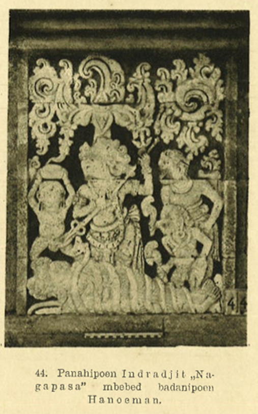 Figure 2. Hanuman, one of Rama’s allies, immobilized by the magic weapon of the enemy. Relief at Panataran. Source: Jasadipoera, Serat Rama, 1925.